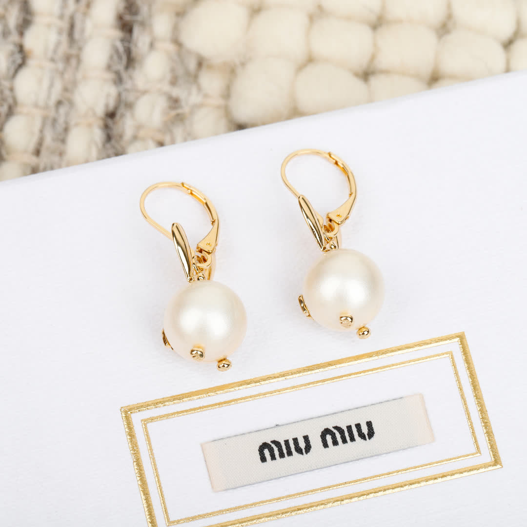 Miu Miu Gold Tone Bunny Earrings with Pearl Detail